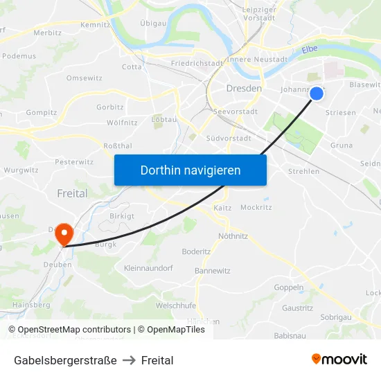 Gabelsbergerstraße to Freital map