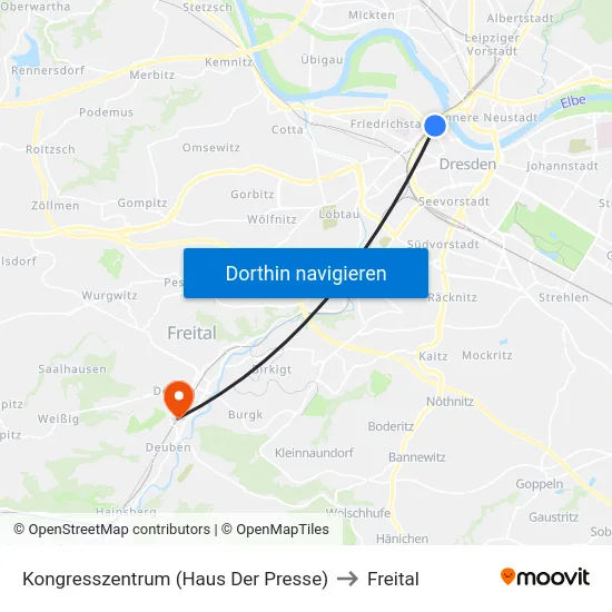 Kongresszentrum (Haus Der Presse) to Freital map