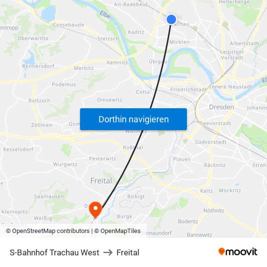 S-Bahnhof Trachau West to Freital map