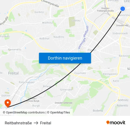 Reitbahnstraße to Freital map