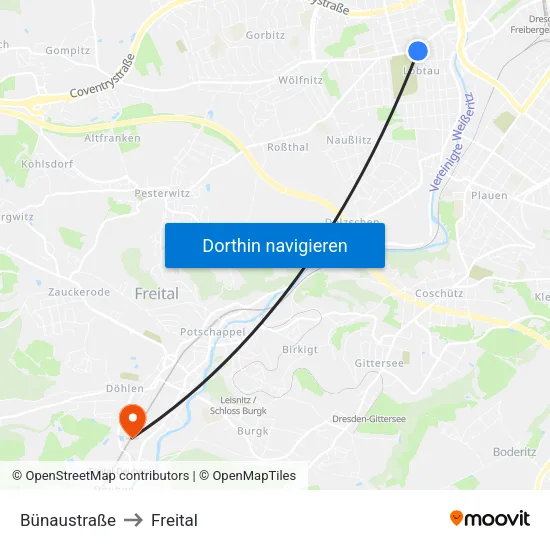 Bünaustraße to Freital map