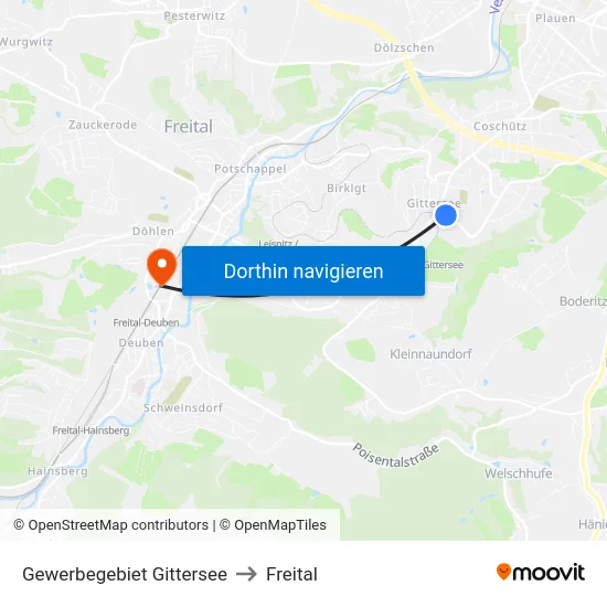 Gewerbegebiet Gittersee to Freital map