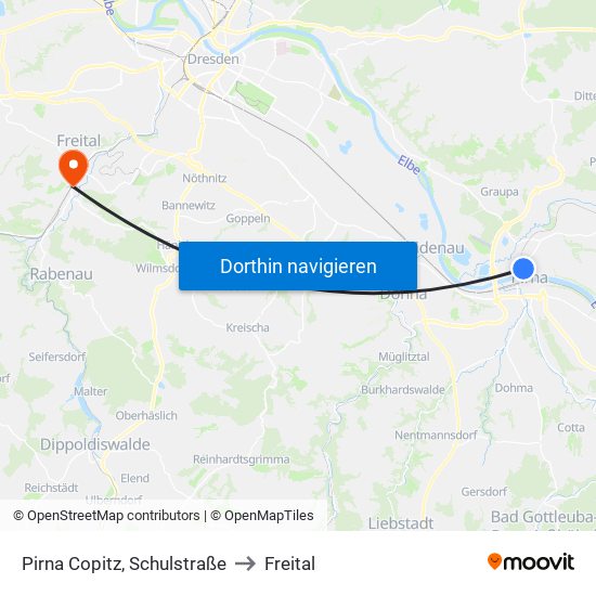 Pirna Copitz, Schulstraße to Freital map