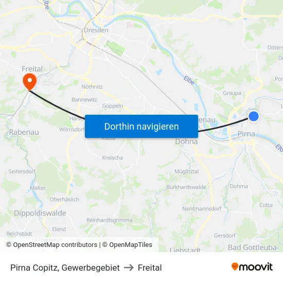 Pirna Copitz, Gewerbegebiet to Freital map