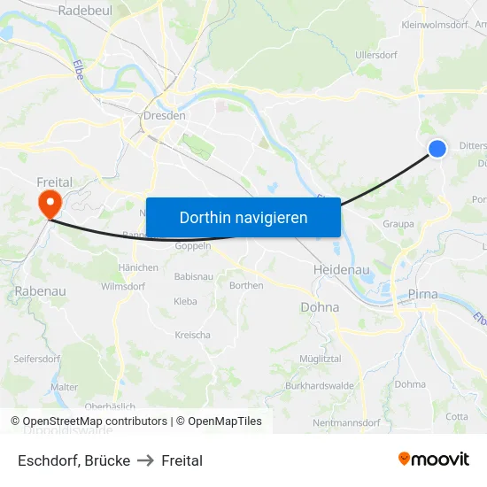 Eschdorf, Brücke to Freital map