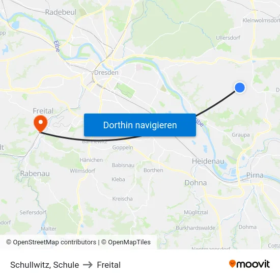 Schullwitz, Schule to Freital map