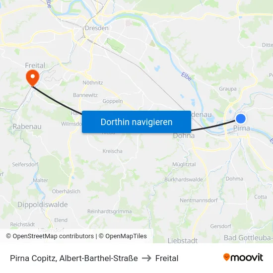 Pirna Copitz, Albert-Barthel-Straße to Freital map
