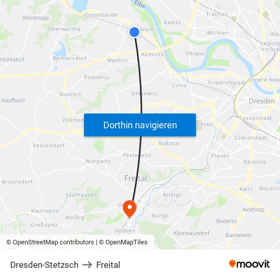 Dresden-Stetzsch to Freital map