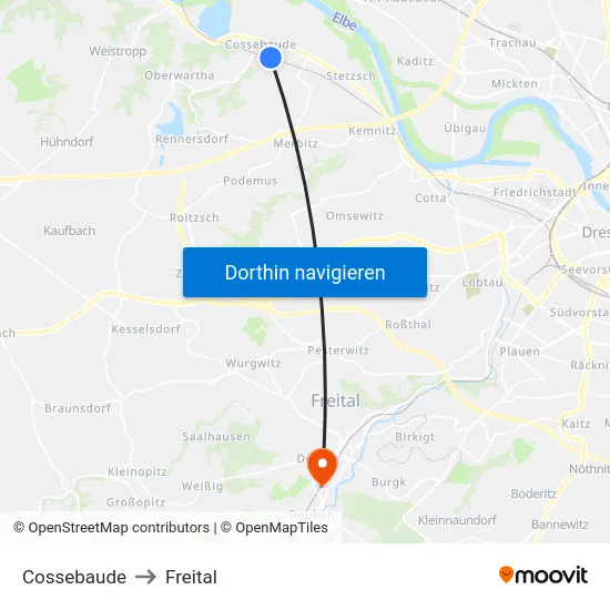 Cossebaude to Freital map