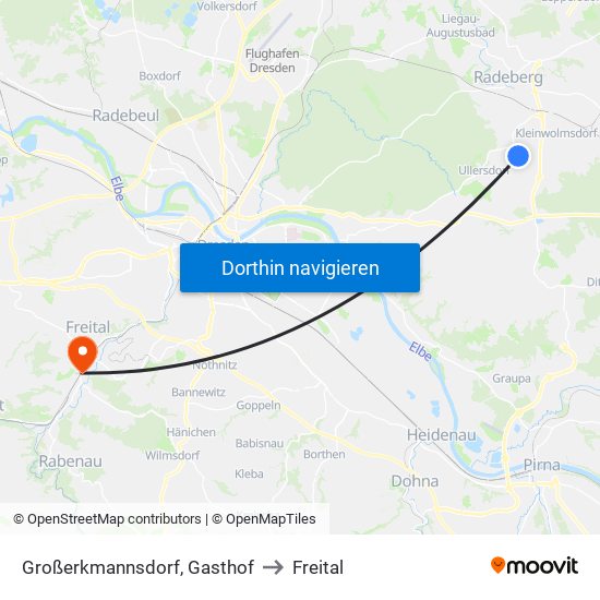 Großerkmannsdorf, Gasthof to Freital map