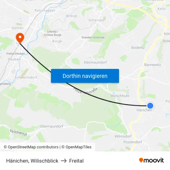 Hänichen, Wilischblick to Freital map