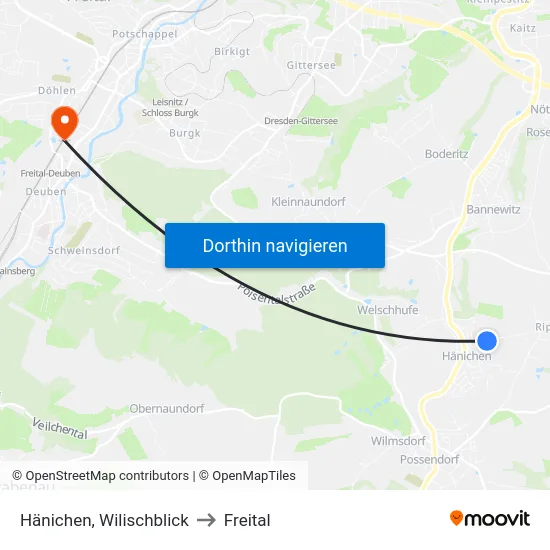 Hänichen, Wilischblick to Freital map