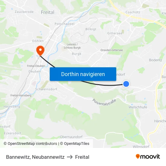 Bannewitz, Neubannewitz to Freital map