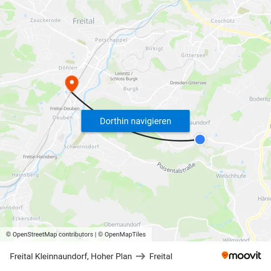 Freital Kleinnaundorf, Hoher Plan to Freital map