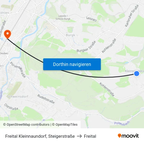 Freital Kleinnaundorf, Steigerstraße to Freital map