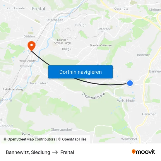 Bannewitz, Siedlung to Freital map