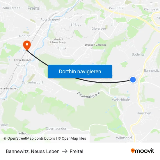 Bannewitz, Neues Leben to Freital map