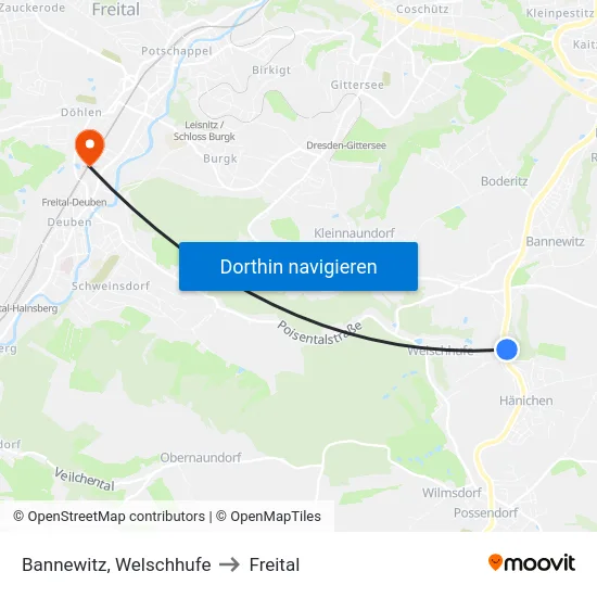 Bannewitz, Welschhufe to Freital map