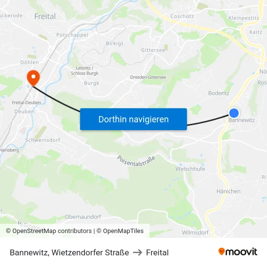 Bannewitz, Wietzendorfer Straße to Freital map