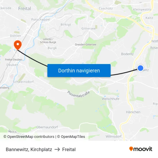 Bannewitz, Kirchplatz to Freital map