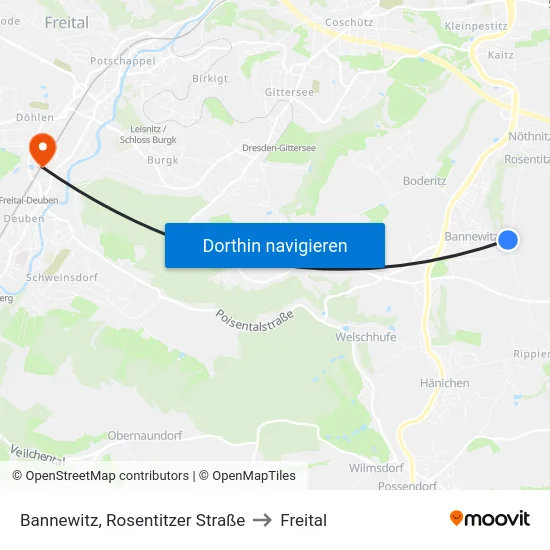 Bannewitz, Rosentitzer Straße to Freital map