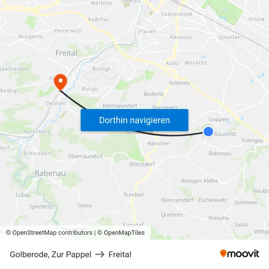 Golberode, Zur Pappel to Freital map