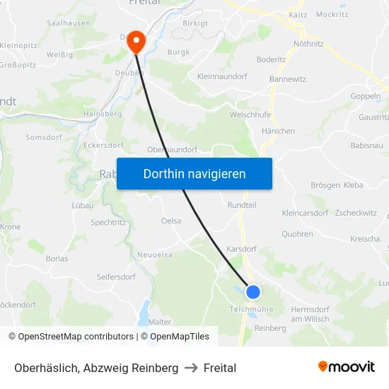 Oberhäslich, Abzweig Reinberg to Freital map