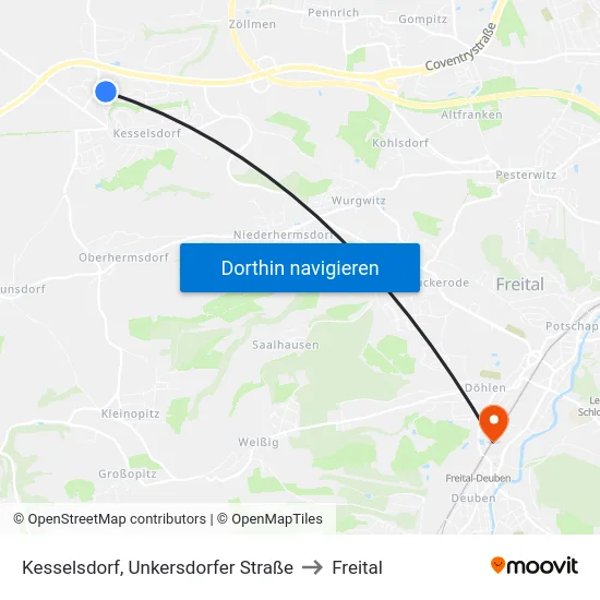Kesselsdorf, Unkersdorfer Straße to Freital map