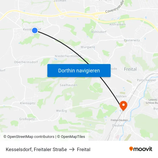 Kesselsdorf, Freitaler Straße to Freital map