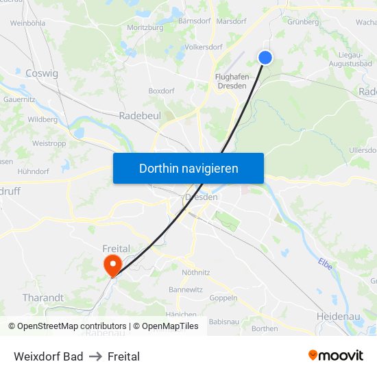 Weixdorf Bad to Freital map