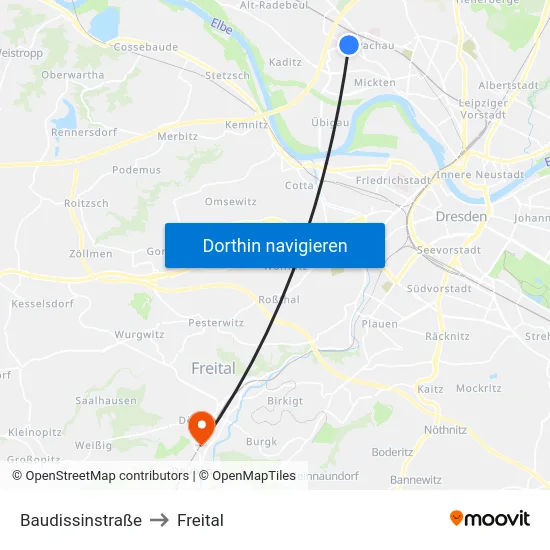 Baudissinstraße to Freital map