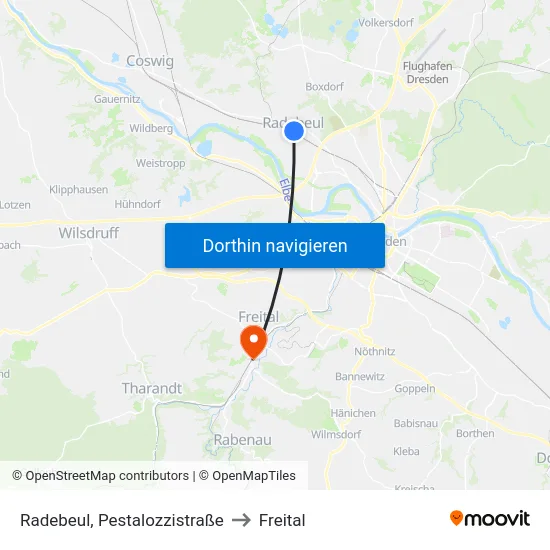 Radebeul, Pestalozzistraße to Freital map