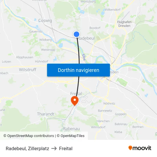Radebeul, Zillerplatz to Freital map