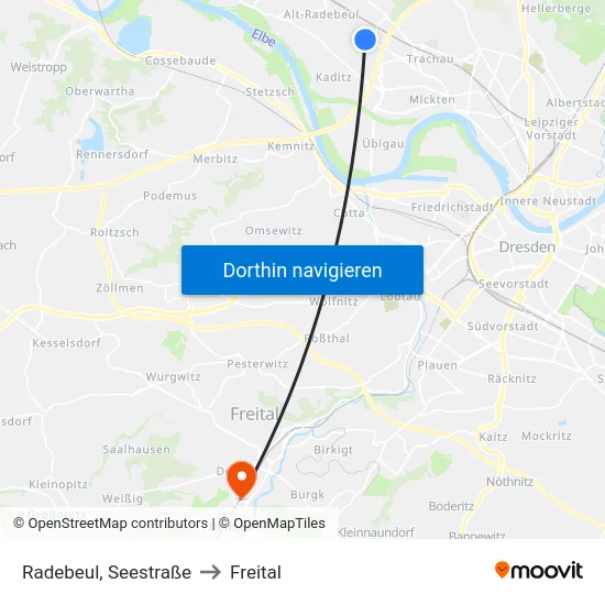 Radebeul, Seestraße to Freital map