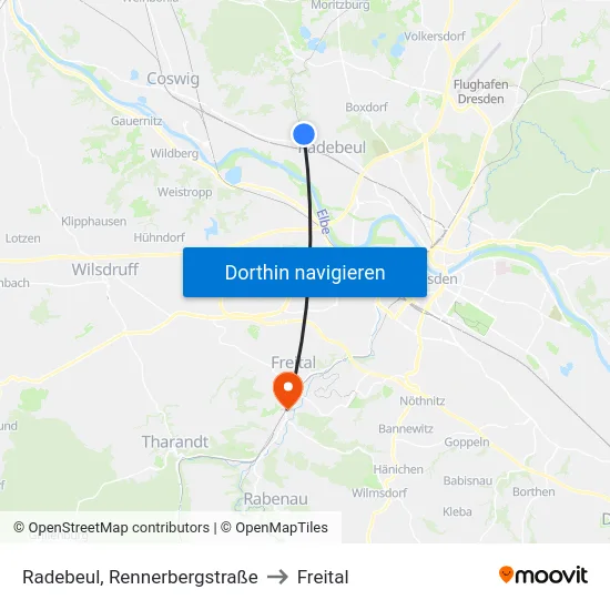 Radebeul, Rennerbergstraße to Freital map