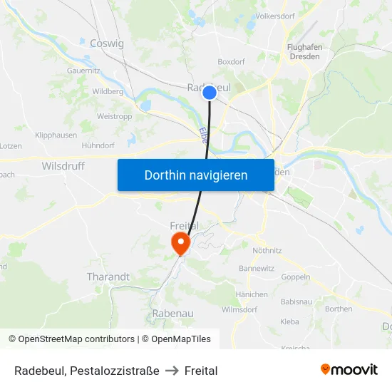 Radebeul, Pestalozzistraße to Freital map