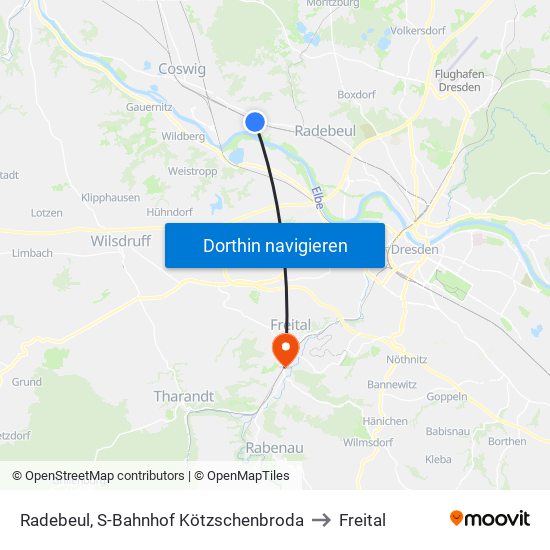 Radebeul, S-Bahnhof Kötzschenbroda to Freital map