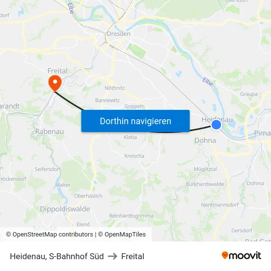 Heidenau, S-Bahnhof Süd to Freital map