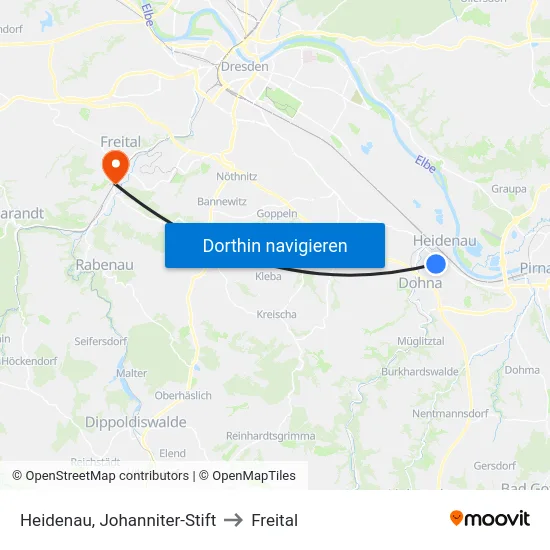 Heidenau, Johanniter-Stift to Freital map