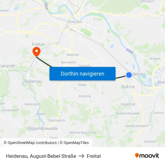 Heidenau, August-Bebel-Straße to Freital map