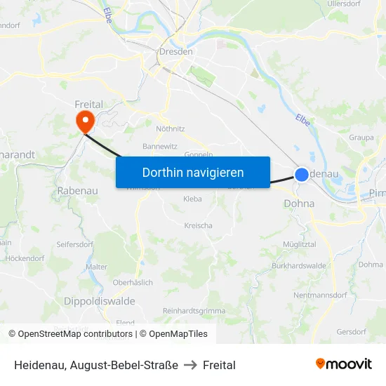 Heidenau, August-Bebel-Straße to Freital map