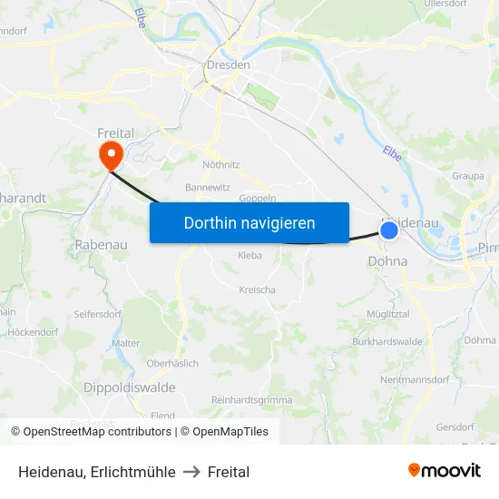 Heidenau, Erlichtmühle to Freital map