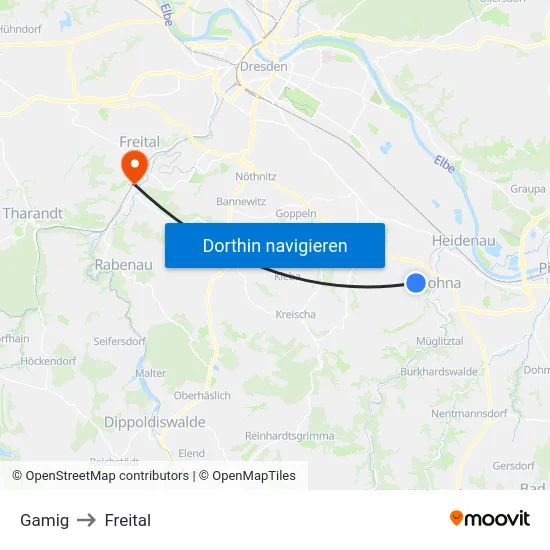 Gamig to Freital map