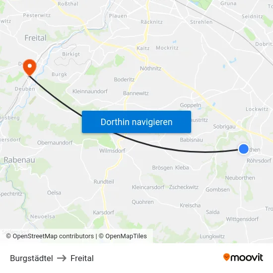 Burgstädtel to Freital map