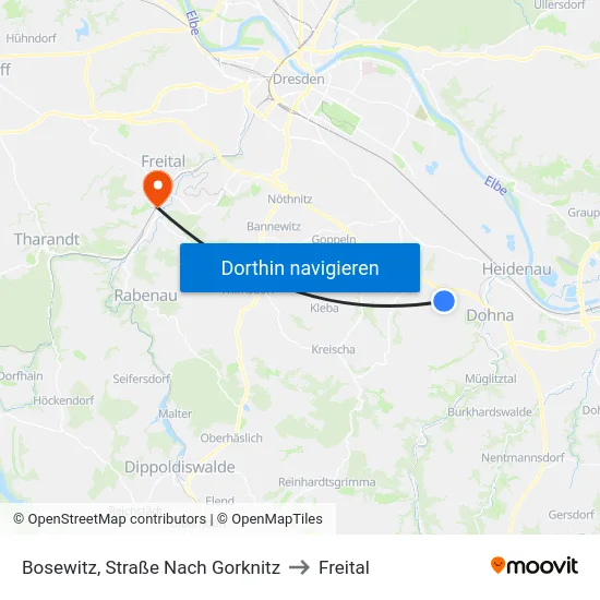 Bosewitz, Straße Nach Gorknitz to Freital map