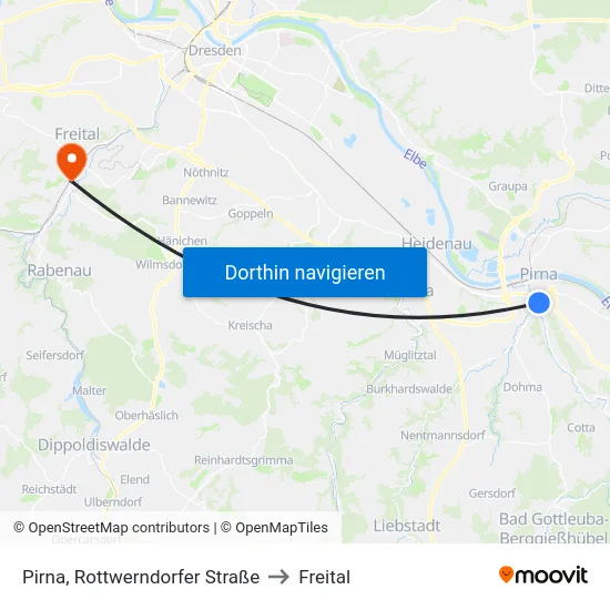 Pirna, Rottwerndorfer Straße to Freital map