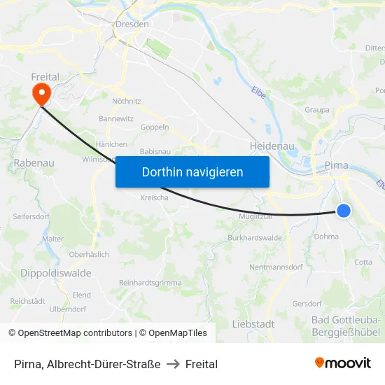 Pirna, Albrecht-Dürer-Straße to Freital map