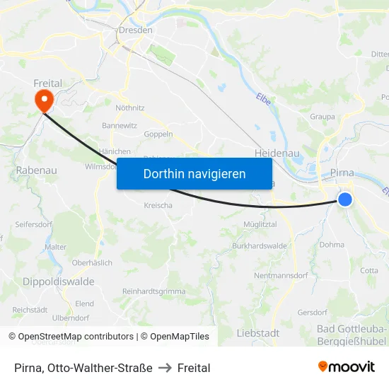 Pirna, Otto-Walther-Straße to Freital map