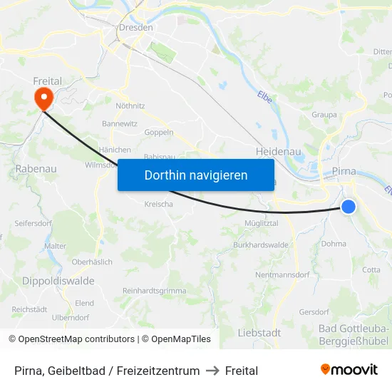 Pirna, Geibeltbad / Freizeitzentrum to Freital map