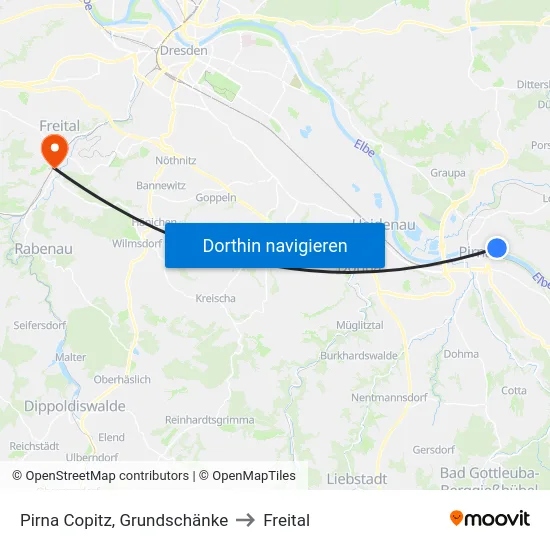 Pirna Copitz, Grundschänke to Freital map